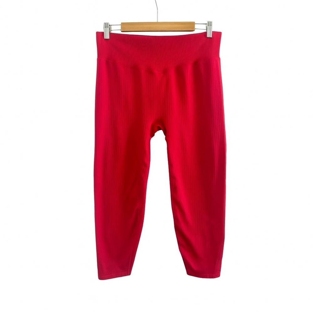 VS PINK Active Red Ribbed High-Waist crop Leggings Size XL